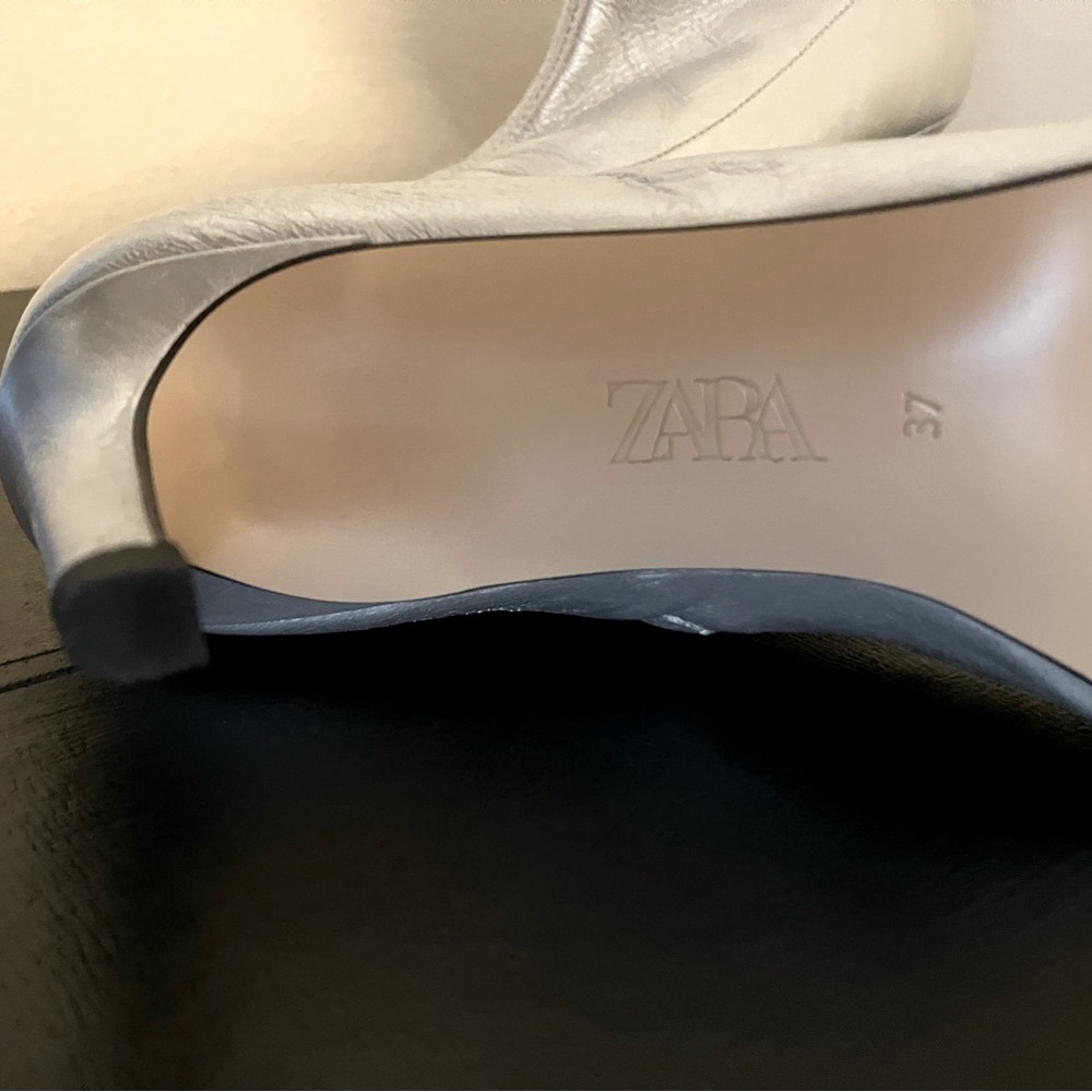 Zara Sheep Leather Ankle Boots Size 6.5 New, Metalic, Zip Up, 3 Inch Heel  - Picture 11 of 16
